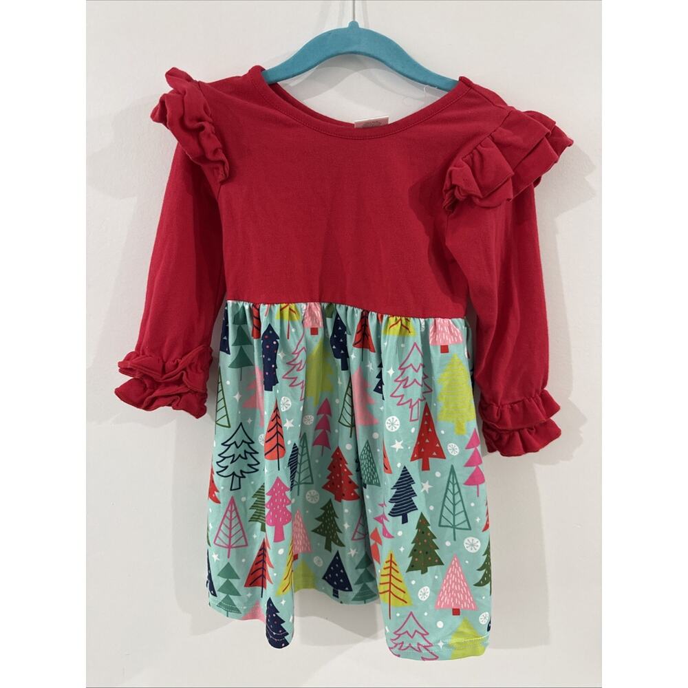 Exclusive Of Decoration Girls Dress Holiday Red Trees Size 4